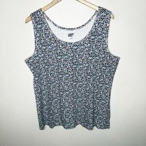 Lands‎ End Blue Ditsy Floral Sleeveless Cotton Tank Top Women's XL Cottagecore